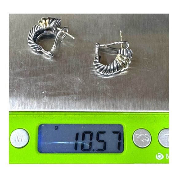 David Yurman Cable Classic Silver 925 14k Gold Shrimp Hoop Earrings Omega Backs - Picture 6 of 7